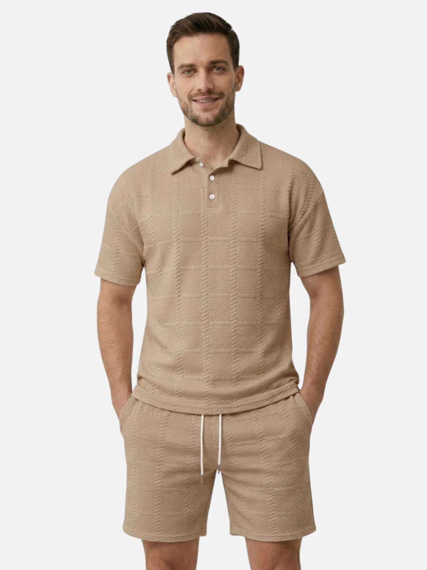 Men’s Textured Polo & Shorts Matching Set – Short Sleeve Summer 2-Piece Outfit