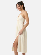 Women's Halter Midi Dress with Open Back and Side Slit