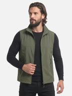 Men's Zip-Up Vest with Stand Collar and Zip Pockets