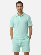 Men’s Textured Polo & Shorts Matching Set – Short Sleeve Summer 2-Piece Outfit