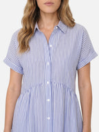 Women's Striped Midi Shirt Dress with Collar and Flared Skirt