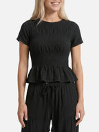 Women’s Textured Matching Set with Short Sleeve Top and Wide Leg Pants