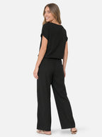 Women’s Matching Set with Short Sleeve Top and Wide Leg Pants – Lightweight Summer Outfit