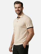Men’s Textured Polo Shirt with Contrast Trim – Modern Fit Short Sleeve Polo