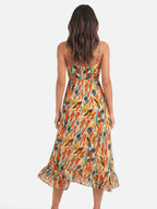 Women's Flowy Midi Dress with Abstract Print and Spaghetti Straps