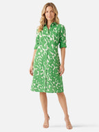 Women's Graphic Print Shirt Dress with Roll-Up Sleeves