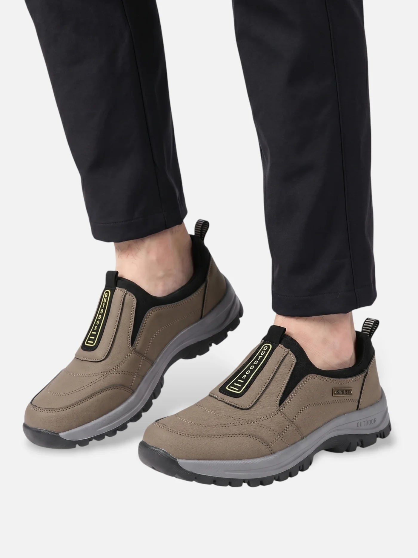 Men's Outdoor Slip-On Shoe with Lugged Sole and Reinforced Support
