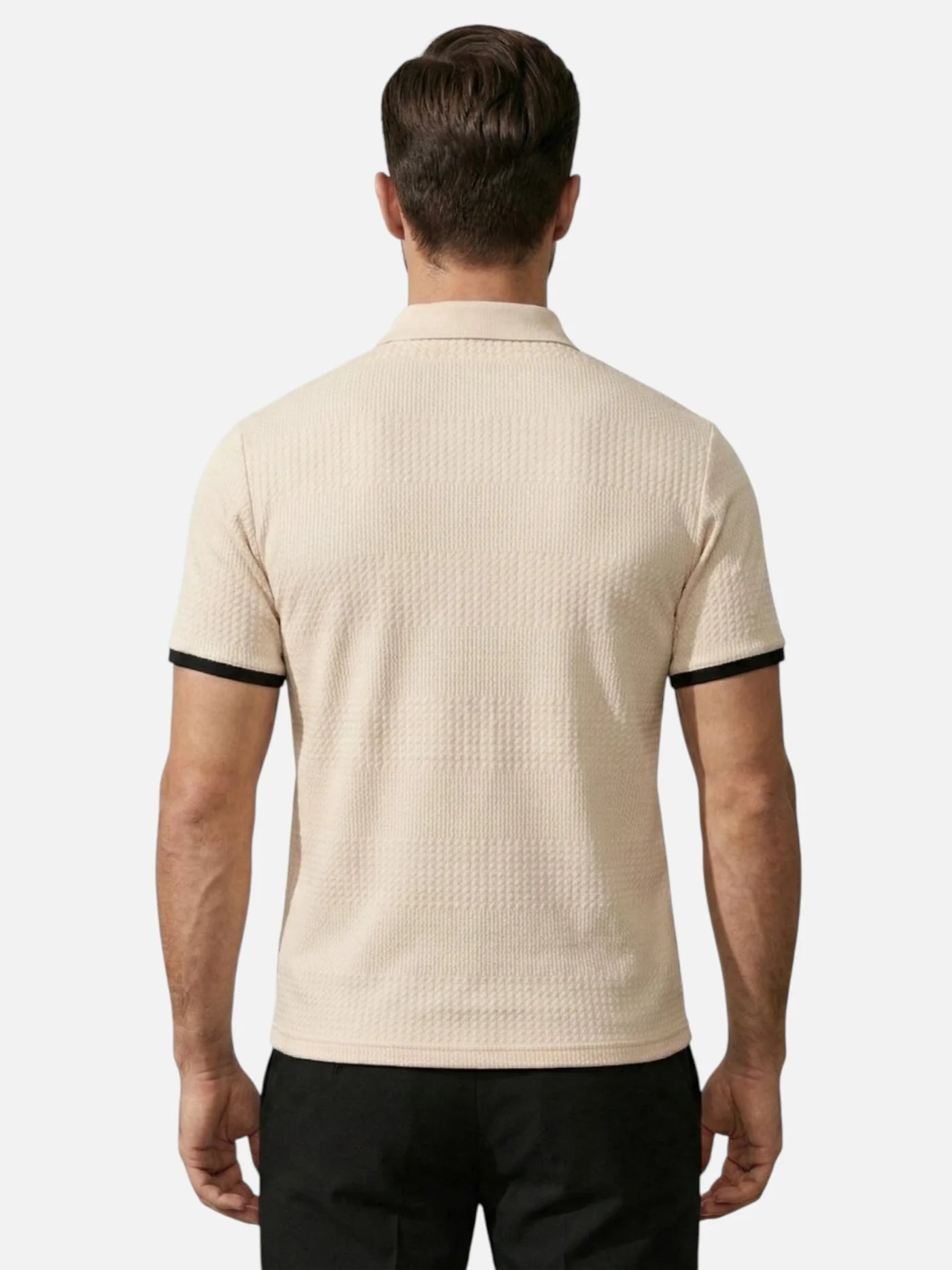 Men’s Textured Polo Shirt with Contrast Trim – Modern Fit Short Sleeve Polo