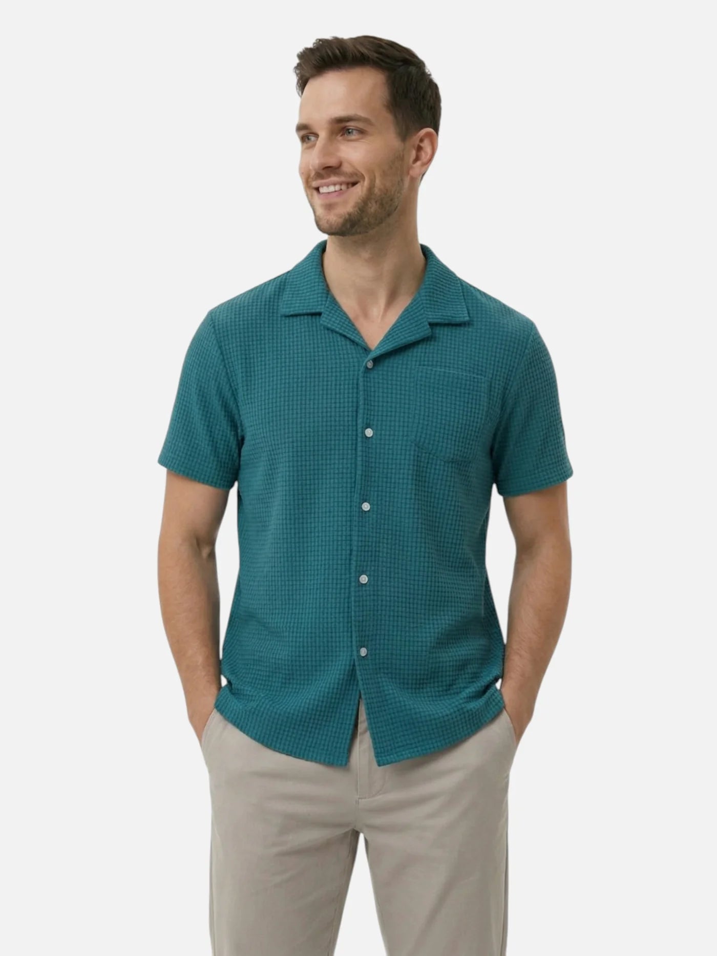 Men’s Short Sleeve Textured Button-Up Shirt – Lightweight Casual Summer Shirt