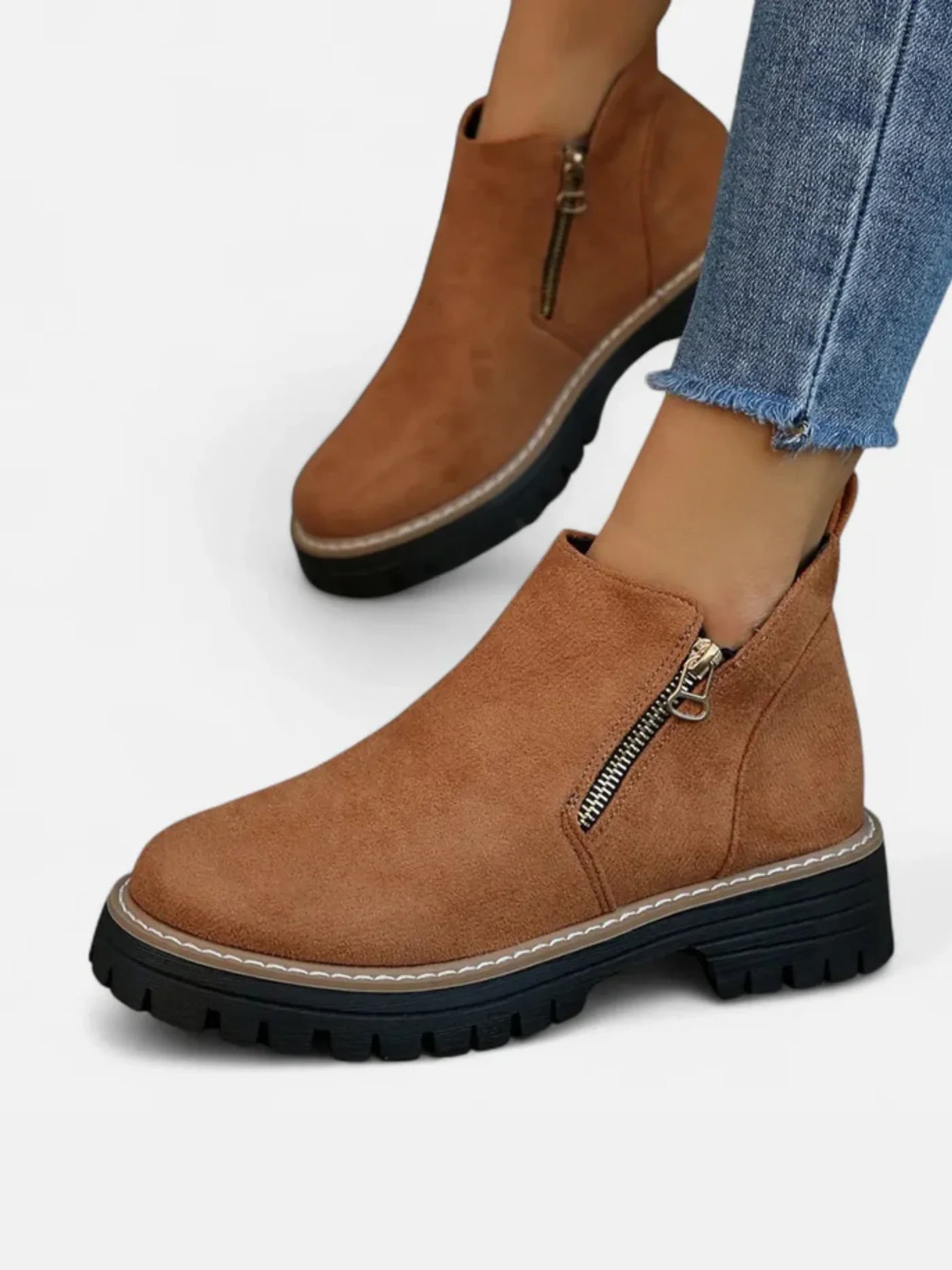Women’s Casual Ankle Boots with Side Zip and Lug Sole