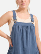 Women's Midi Pinafore Dress with Adjustable Straps and Side Pockets