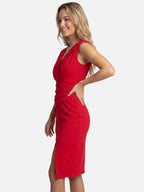 Women's Draped V-Neck Bodycon Dress with Asymmetric Slit