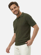 Men’s Textured Knit Polo Shirt Short Sleeve Classic Fit Lightweight