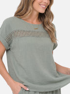 Women’s Matching Set with Short Sleeve Top and Wide Leg Pants – Lightweight Summer Outfit