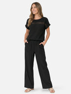 Women’s Matching Set with Short Sleeve Top and Wide Leg Pants – Lightweight Summer Outfit