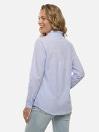 Women's Textured Striped Blouse with Ruffle Details