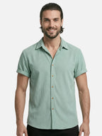 Men’s Textured Short Sleeve Button-Up Shirt – Breathable Summer Casual Shirt