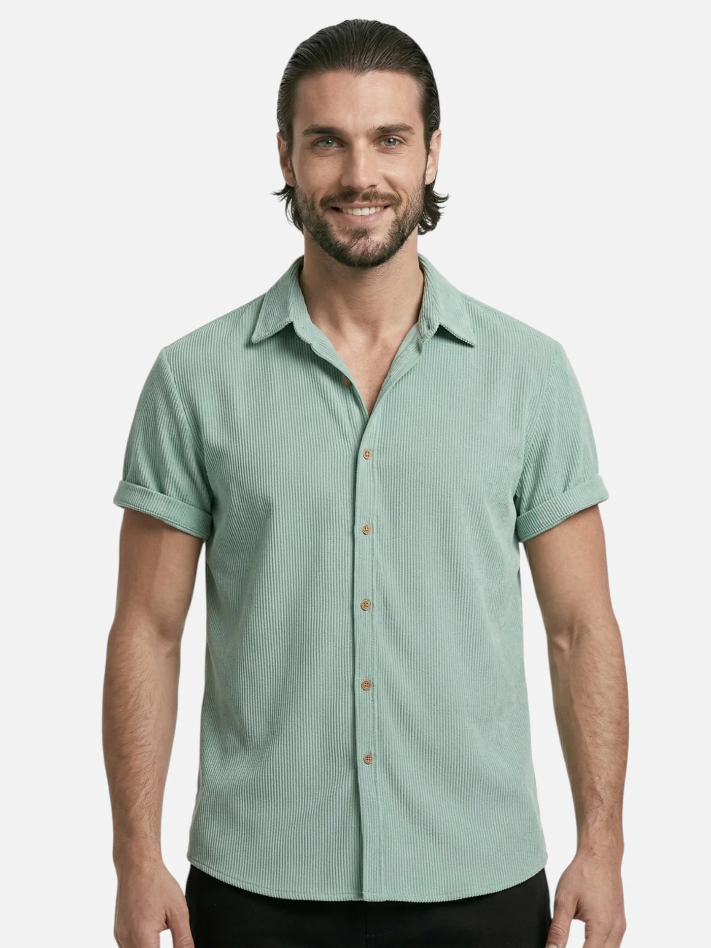 Men’s Textured Short Sleeve Button-Up Shirt – Breathable Summer Casual Shirt