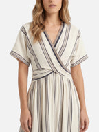 Women’s Striped Maxi Dress – V-Neck Cinched Waist Flowy Summer Dress