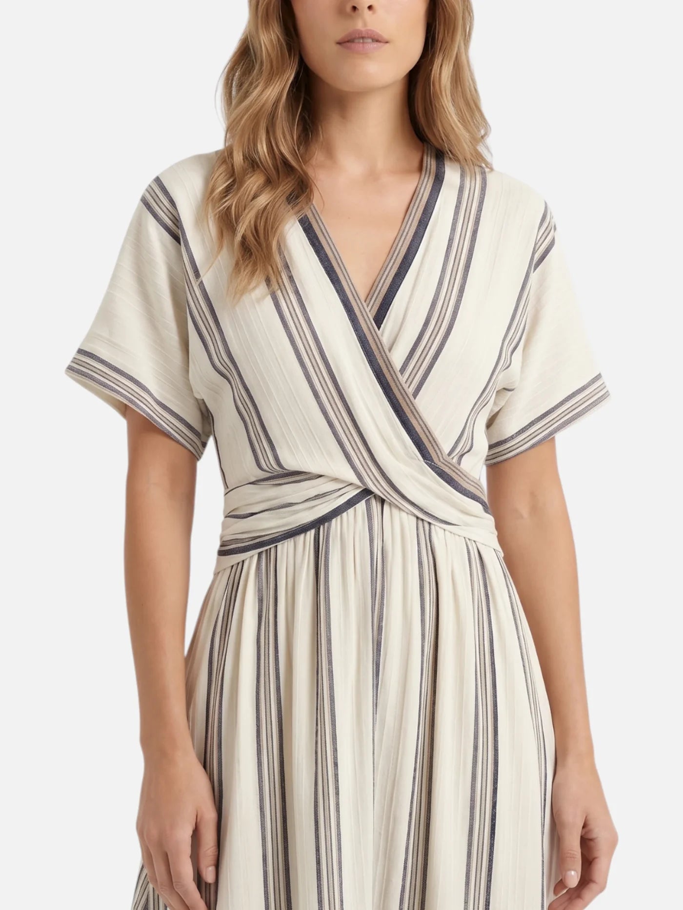 Women’s Striped Maxi Dress – V-Neck Cinched Waist Flowy Summer Dress