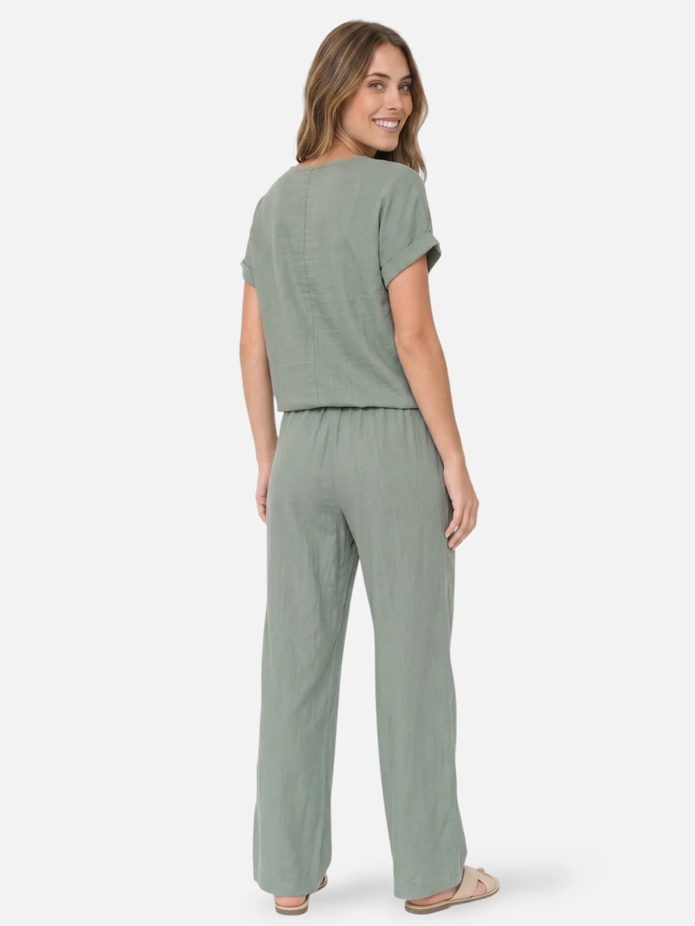 Women’s Matching Set with Short Sleeve Top and Wide Leg Pants – Lightweight Summer Outfit