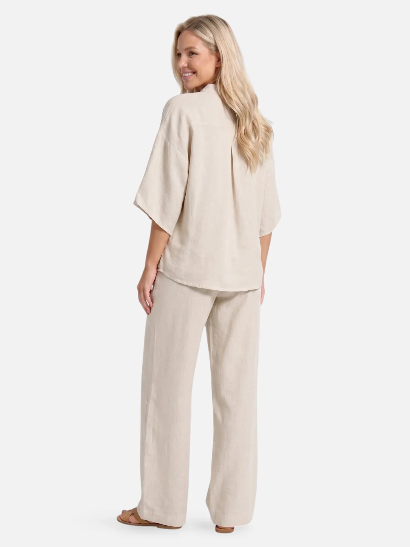 Women’s Matching Set – Relaxed Wide Leg Pants & Button Blouse Set