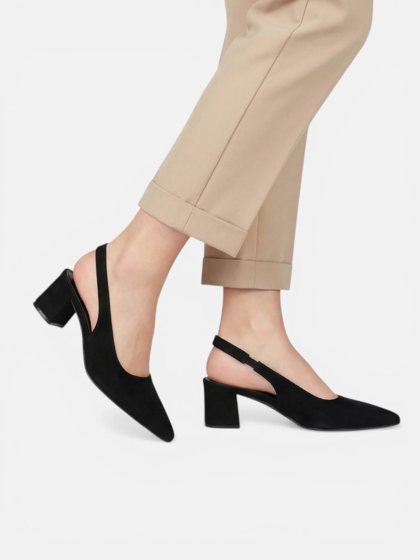 Women’s Slingback Pumps with Block Heel and Pointed Toe – Elegant Dress Heels
