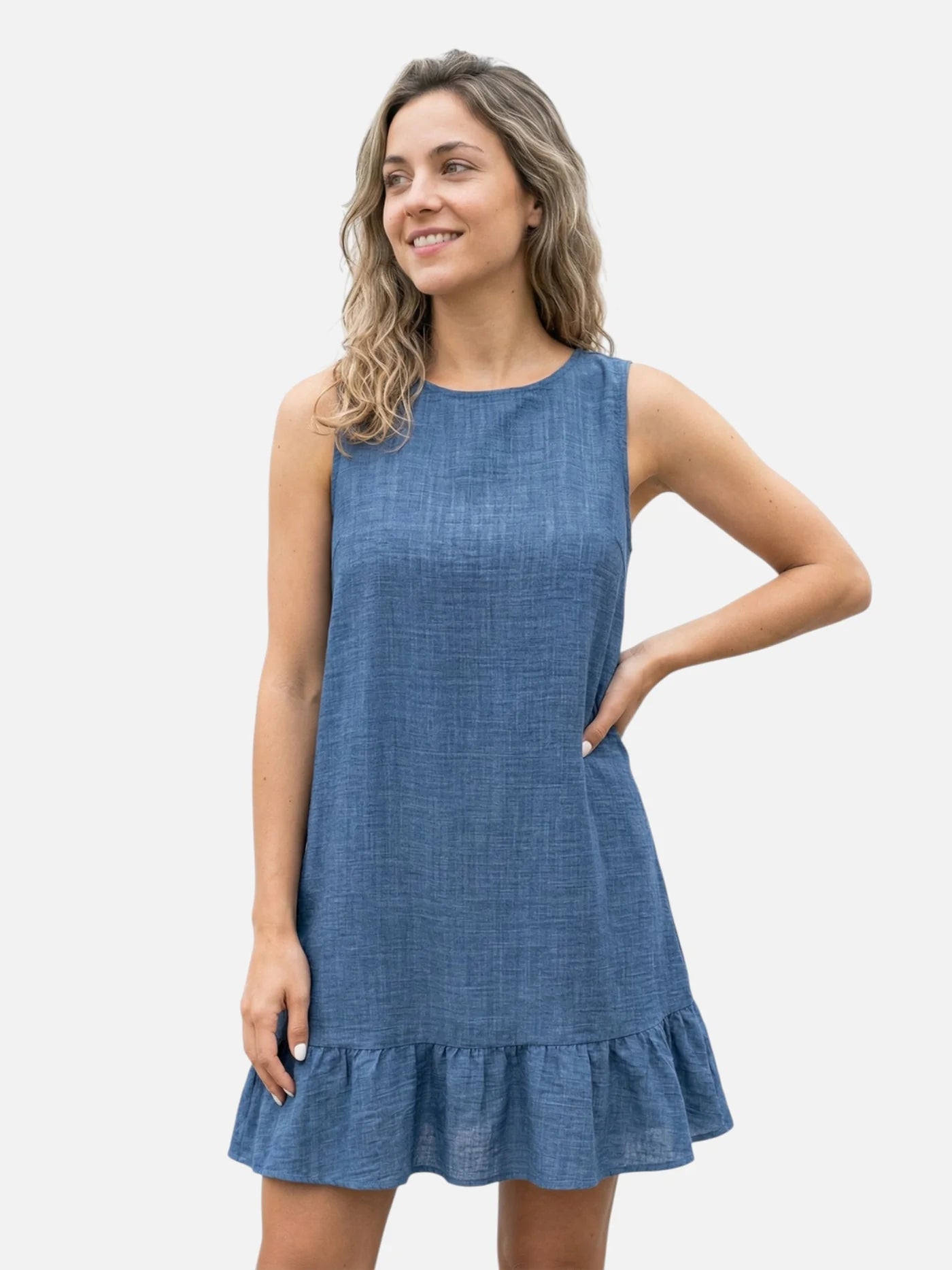 Women’s Sleeveless Flowy Mini Dress with Ruffle Hem