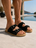 Men's Double Strap Slide Sandal with Metal Buckles