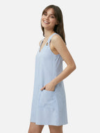 Women’s Striped A Line Mini Dress with Pockets Ring Detail and Sleeveless Design
