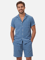 Men’s Textured Short Sleeve Shirt & Shorts Set – Relaxed Summer Matching Outfit