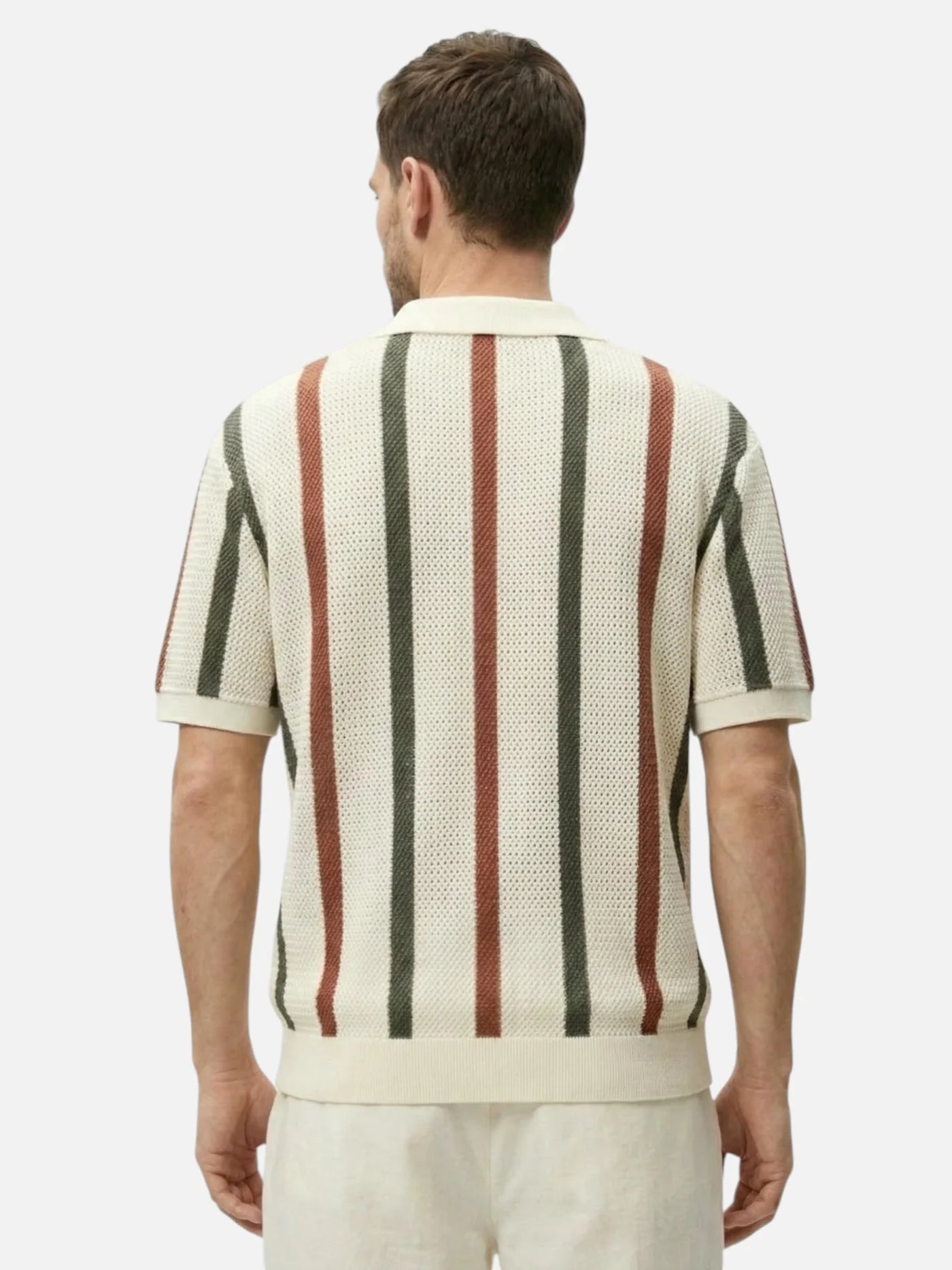 Men’s Textured Knit Striped Polo Shirt