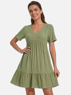 Women's V-Neck Babydoll Dress with Tiered Ruffle Hem