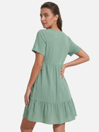 Women's V-Neck Babydoll Dress with Tiered Ruffle Hem