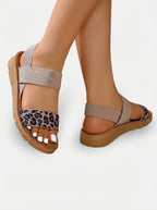 Women’s Flat Sandals with Leopard Print