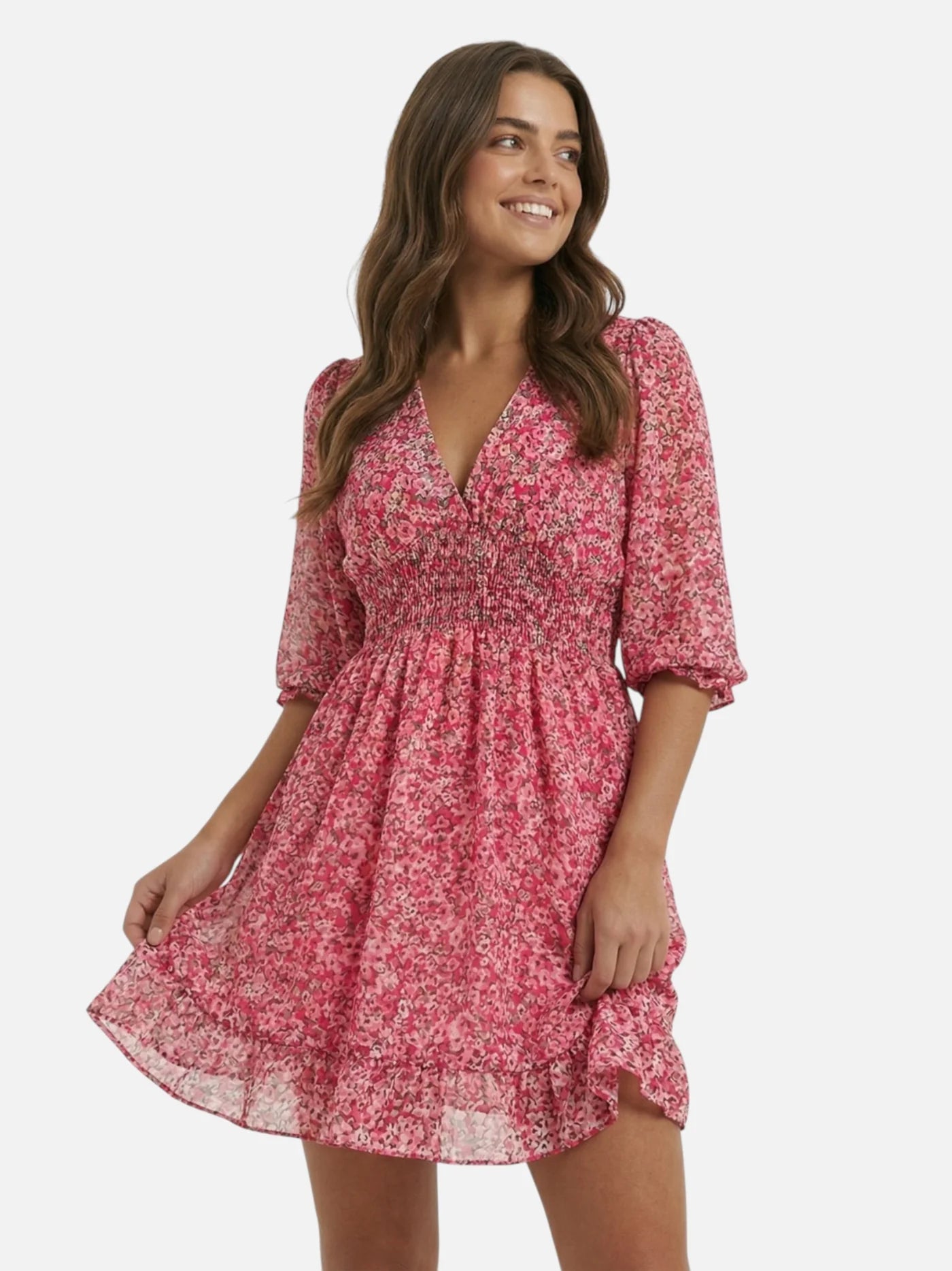 Women's Flowy Floral Mini Dress with Short Sleeves – Marlowe Club