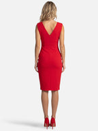 Women's Draped V-Neck Bodycon Dress with Asymmetric Slit