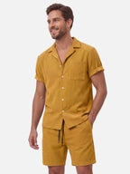 Men’s Textured Short Sleeve Shirt & Shorts Set – Relaxed Summer Matching Outfit