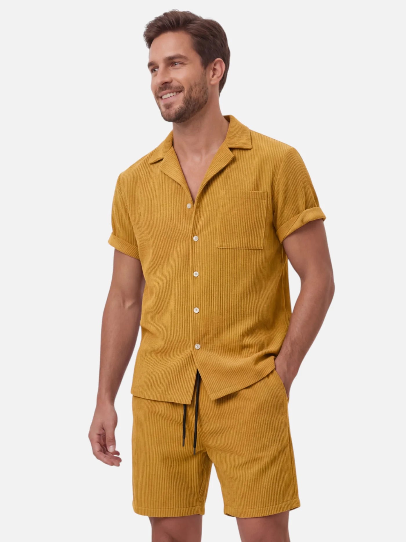 Men’s Textured Short Sleeve Shirt & Shorts Set – Relaxed Summer Matching Outfit