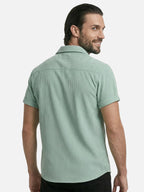 Men’s Textured Short Sleeve Button-Up Shirt – Breathable Summer Casual Shirt