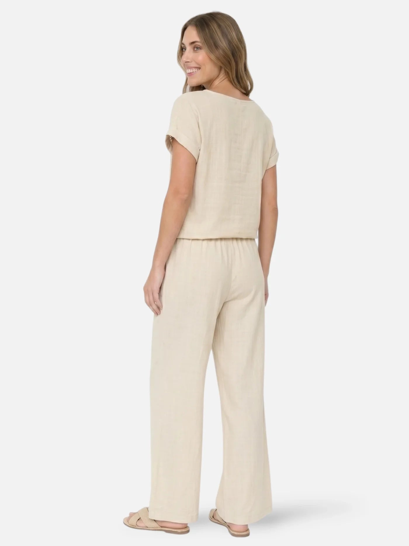 Women’s Matching Set with Short Sleeve Top and Wide Leg Pants – Lightweight Summer Outfit