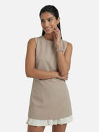 Women’s Sleeveless Mini Shift Dress with Contrast Pleated Hem