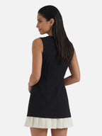Women’s Sleeveless Mini Shift Dress with Contrast Pleated Hem