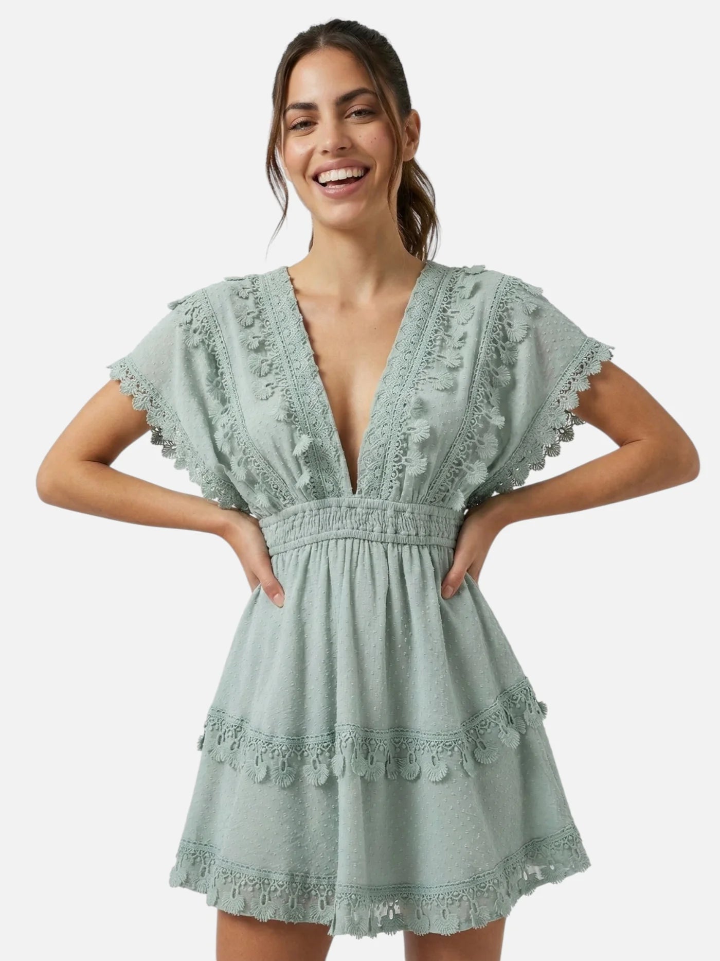 Women’s Boho Lace Mini Dress with Open Back Tie