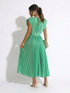 Women’s Pleated Midi Dress with V-Neck