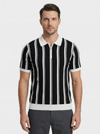 Men’s Striped Knit Polo Shirt with Zip Collar