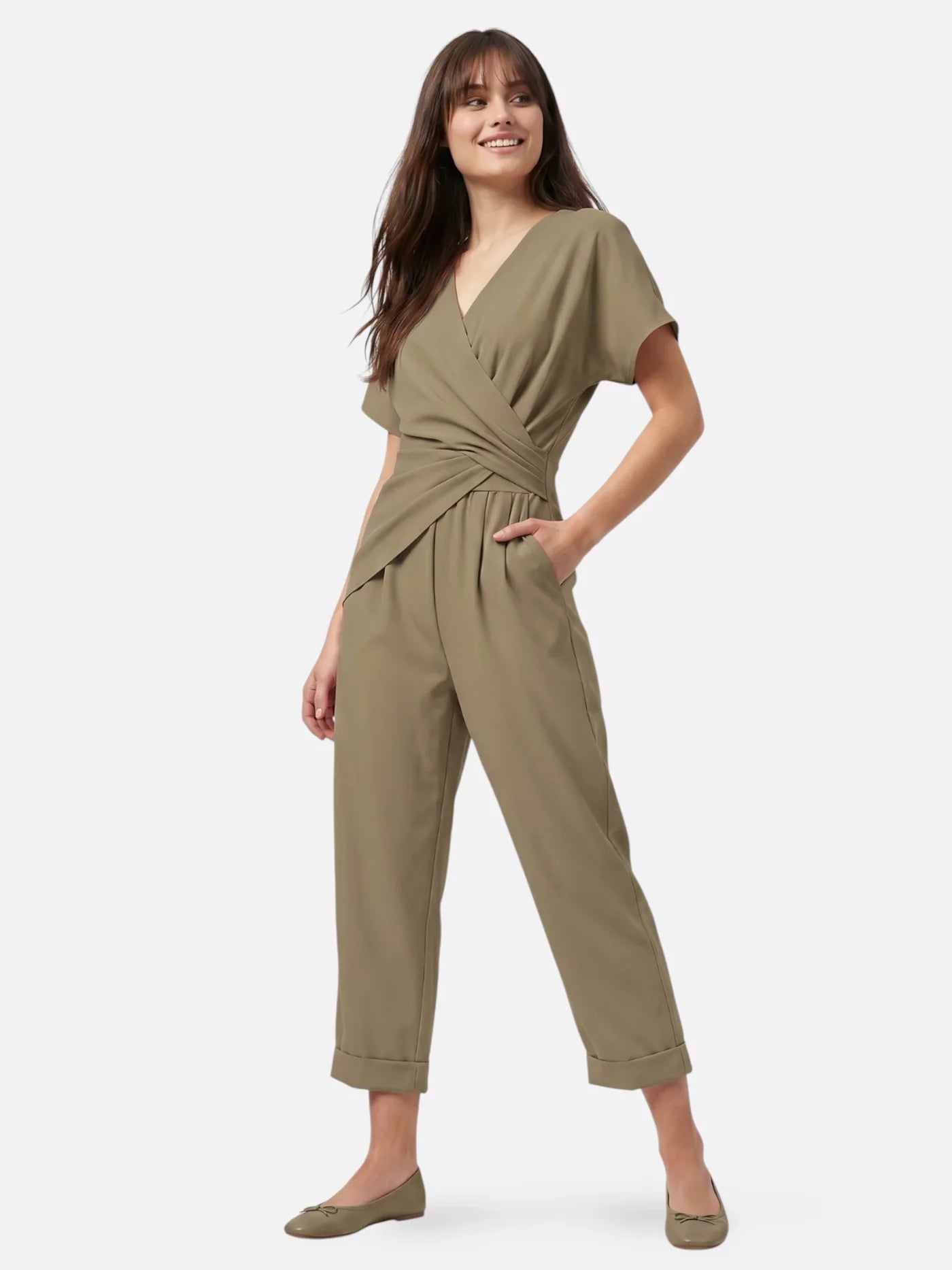 Elegant Women’s Jumpsuit with Draped Cross Waist