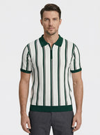 Men’s Striped Knit Polo Shirt with Zip Collar