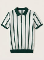 Men’s Striped Knit Polo Shirt with Zip Collar