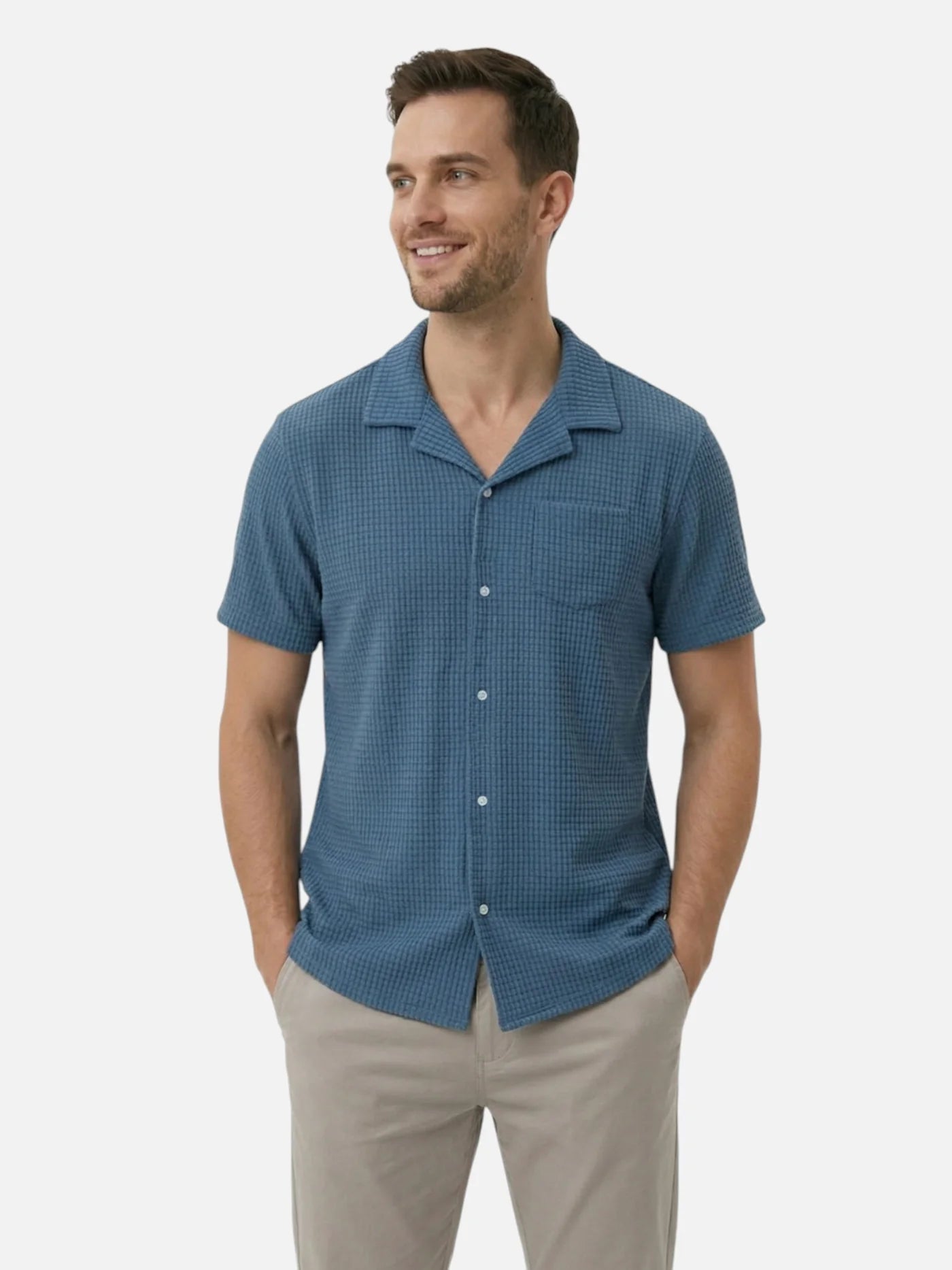 Men’s Short Sleeve Textured Button-Up Shirt – Lightweight Casual Summer Shirt